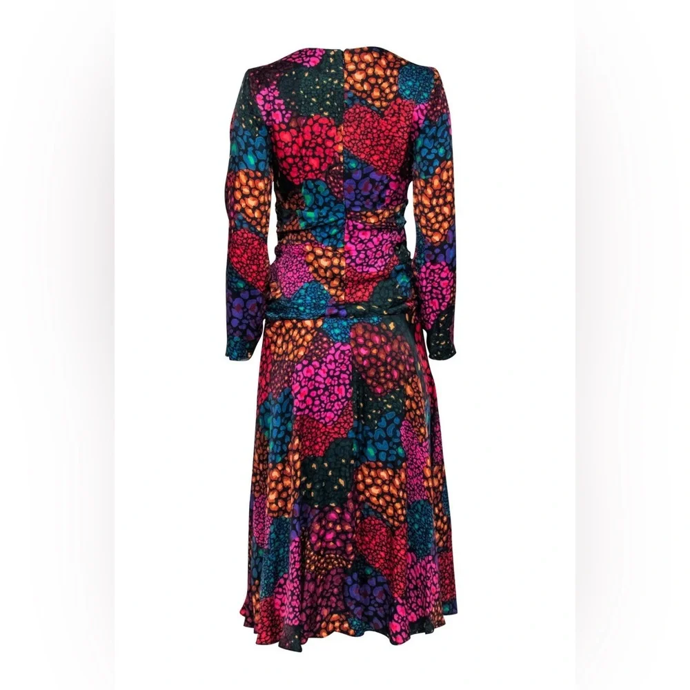 Farm Rio - Blue Multi Color Leopard Print Ruched Midi Dress - Picture 3 of 5